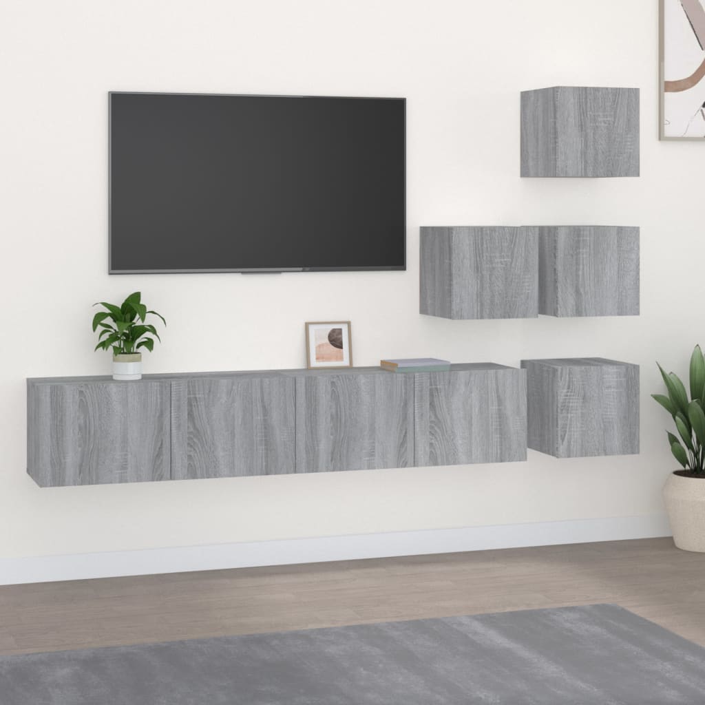 Tv-Wandmeubel Bewerkt Hout Eikenkleurig Grijs sonoma