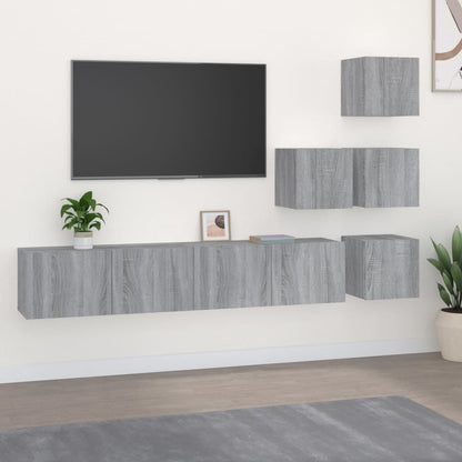 Tv-Wandmeubel Bewerkt Hout Eikenkleurig Grijs sonoma