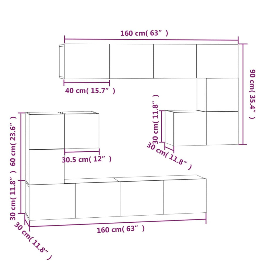 Tv-Wandmeubel Bewerkt Hout Kleurig 80 cm