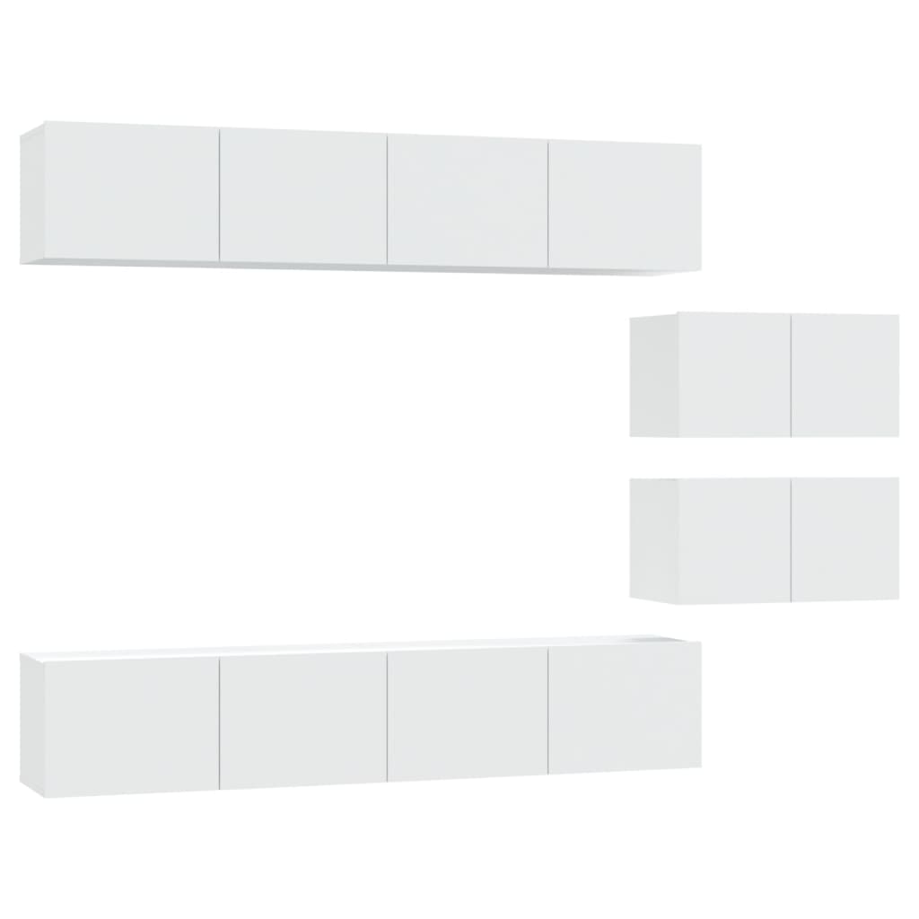 6-Delige Tv-Meubelset Bewerkt Hout 80 cm Wit