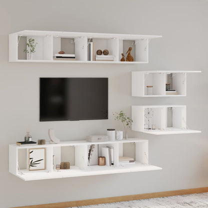 6-Delige Tv-Meubelset Bewerkt Hout 80 cm Wit