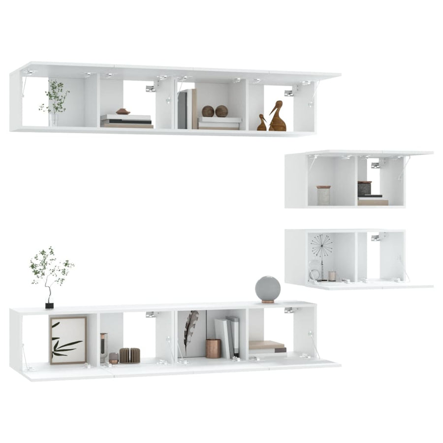 6-Delige Tv-Meubelset Bewerkt Hout 80 cm Wit