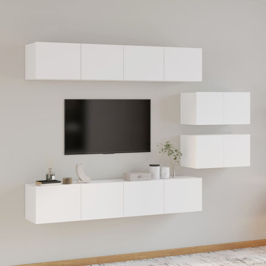 6-Delige Tv-Meubelset Bewerkt Hout 80 cm Wit