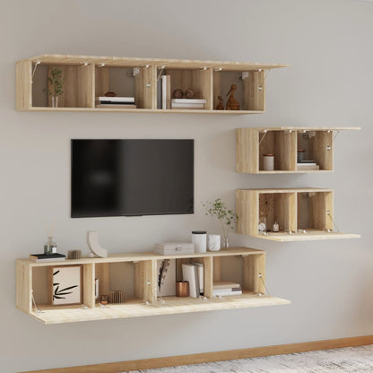-Delige Tv-Meubelset Bewerkt Hout Kleurig 80 x 30 x 30 cm Sonoma eiken