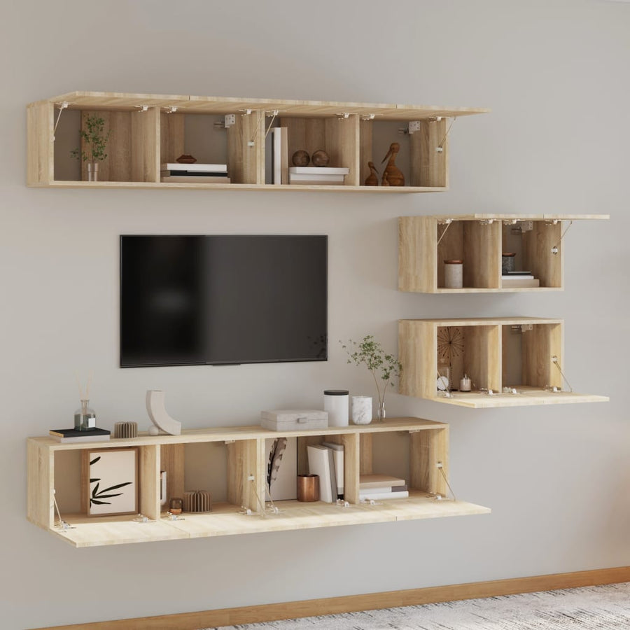 -Delige Tv-Meubelset Bewerkt Hout Kleurig 80 x 30 x 30 cm Sonoma eiken