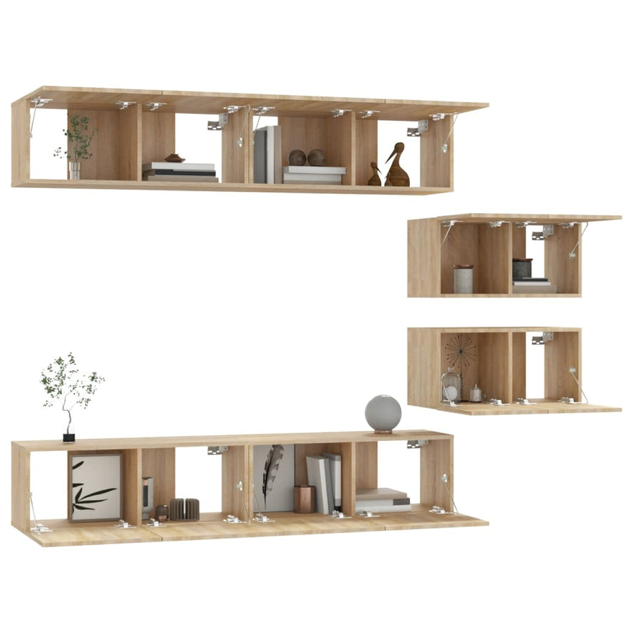 -Delige Tv-Meubelset Bewerkt Hout Kleurig 80 x 30 x 30 cm Sonoma eiken
