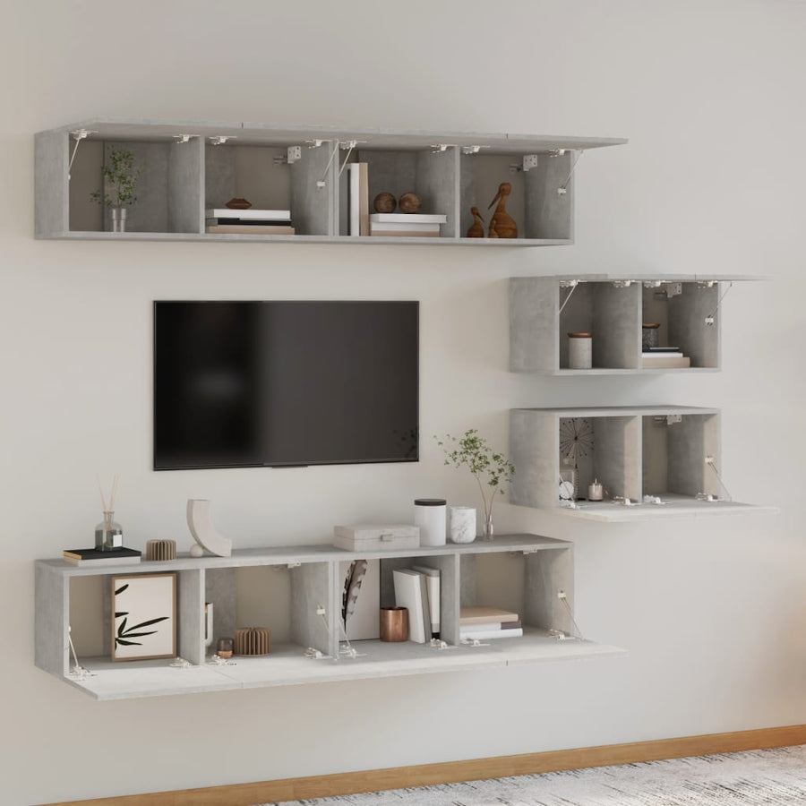 -Delige Tv-Meubelset Bewerkt Hout 80 x 30 x 30 cm Betongrijs