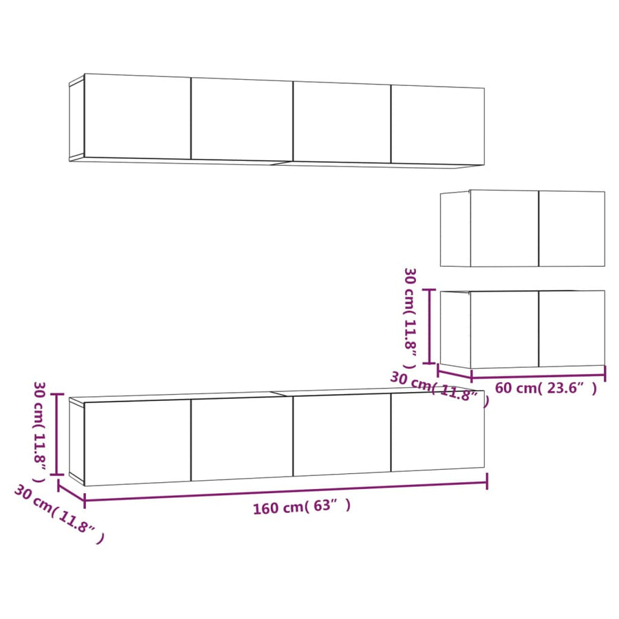 -Delige Tv-Meubelset Bewerkt Hout 80 x 30 x 30 cm Betongrijs