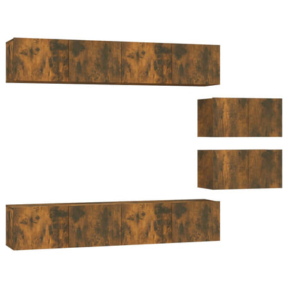 6-Delige Tv-Meubelset Bewerkt Hout Kleurig 80 x 30 x 30 cm Gerookt eiken