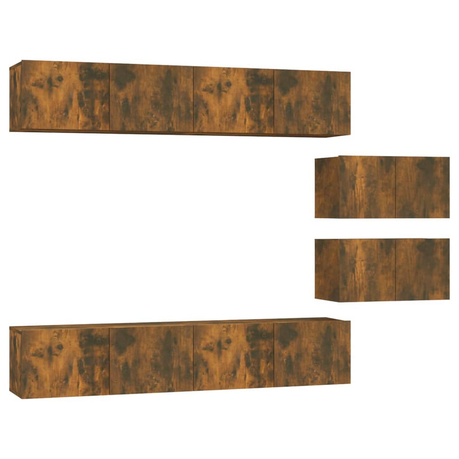 6-Delige Tv-Meubelset Bewerkt Hout Kleurig 80 x 30 x 30 cm Gerookt eiken