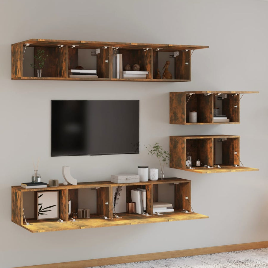 6-Delige Tv-Meubelset Bewerkt Hout Kleurig 80 x 30 x 30 cm Gerookt eiken