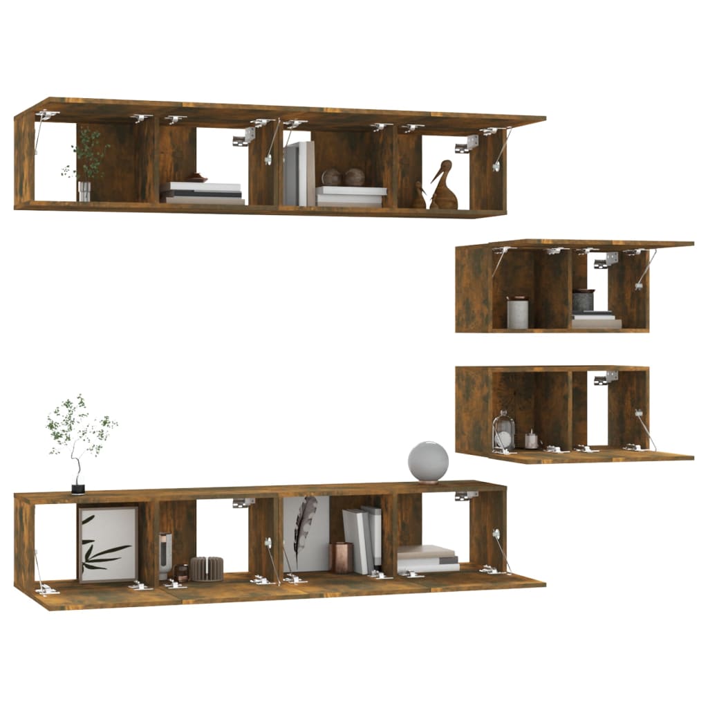 6-Delige Tv-Meubelset Bewerkt Hout Kleurig 80 x 30 x 30 cm Gerookt eiken