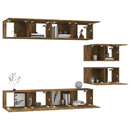6-Delige Tv-Meubelset Bewerkt Hout Kleurig 80 x 30 x 30 cm Gerookt eiken