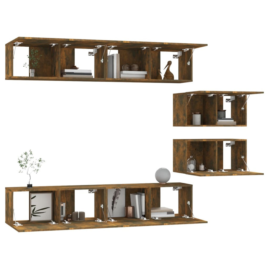 6-Delige Tv-Meubelset Bewerkt Hout Kleurig 80 x 30 x 30 cm Gerookt eiken