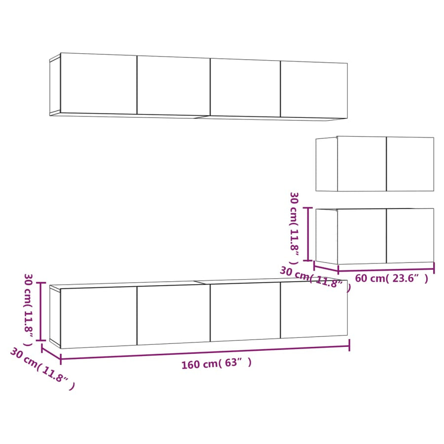 6-Delige Tv-Meubelset Bewerkt Hout Kleurig 80 x 30 x 30 cm Gerookt eiken