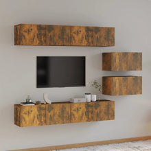 6-Delige Tv-Meubelset Bewerkt Hout Kleurig 80 x 30 x 30 cm Gerookt eiken