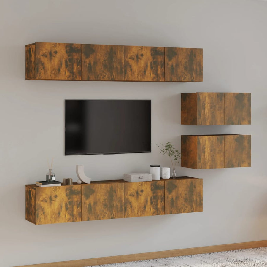 6-Delige Tv-Meubelset Bewerkt Hout Kleurig 80 x 30 x 30 cm Gerookt eiken