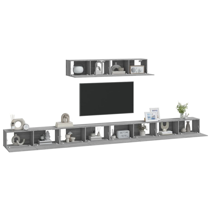 -Delige Tv-Meubelset Bewerkt Hout Eikenkleurig 100 x 30 x 30 cm Grijs sonoma