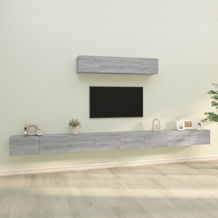 -Delige Tv-Meubelset Bewerkt Hout Eikenkleurig 100 x 30 x 30 cm Grijs sonoma