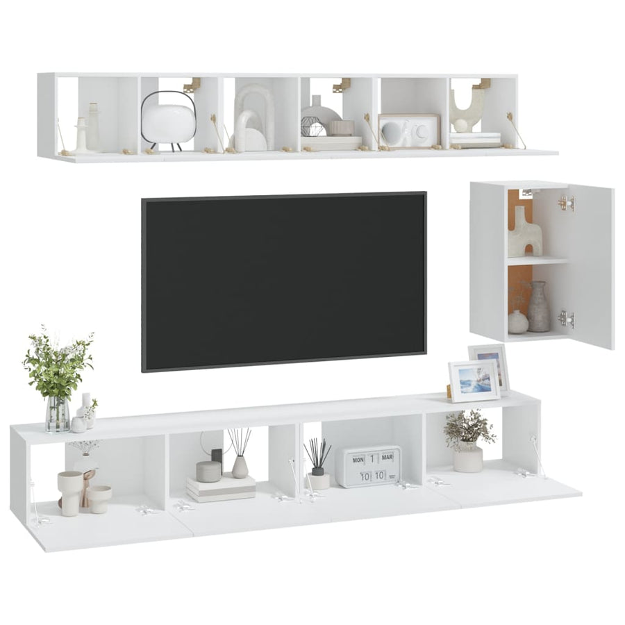 -Delige Tv-Meubelset Bewerkt Hout Wit