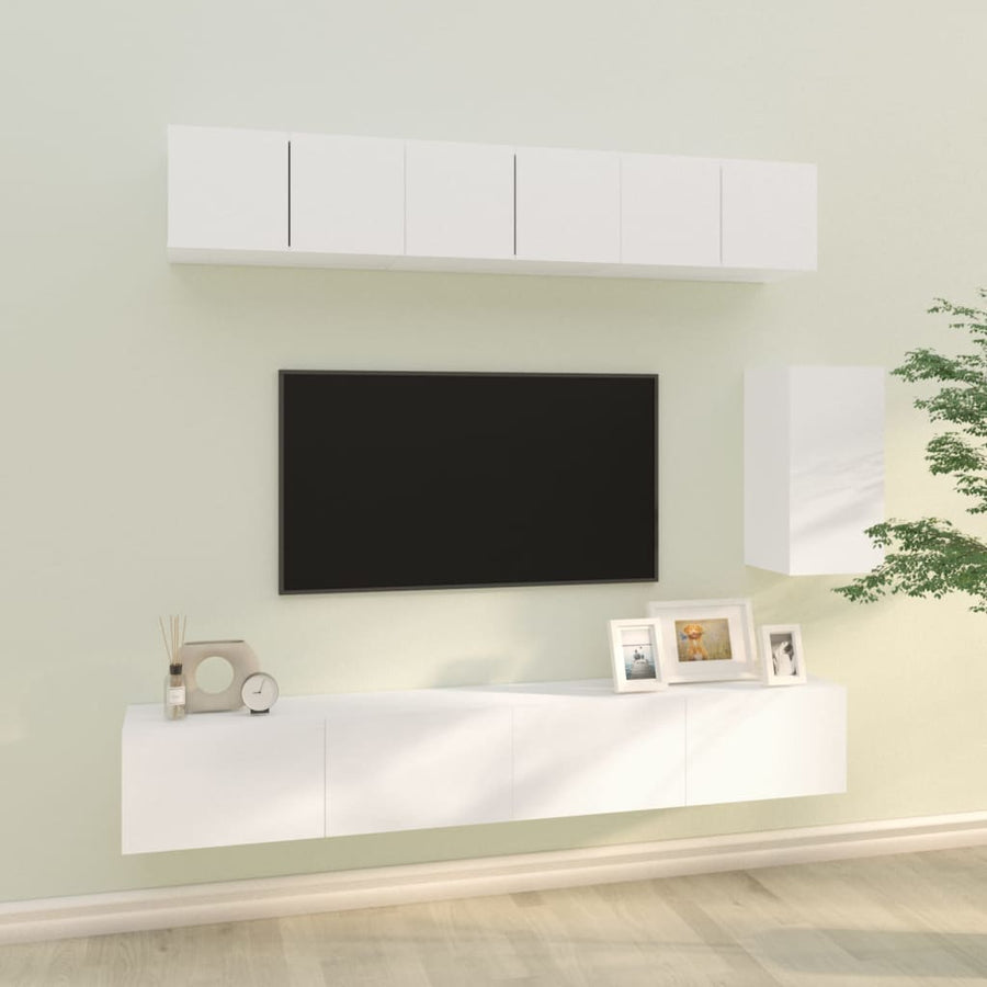 -Delige Tv-Meubelset Bewerkt Hout Wit