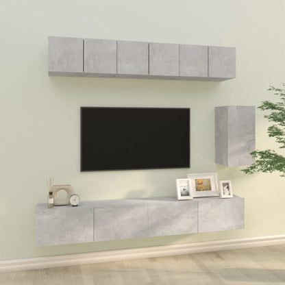 -Delige Tv-Meubelset Bewerkt Hout Betongrijs