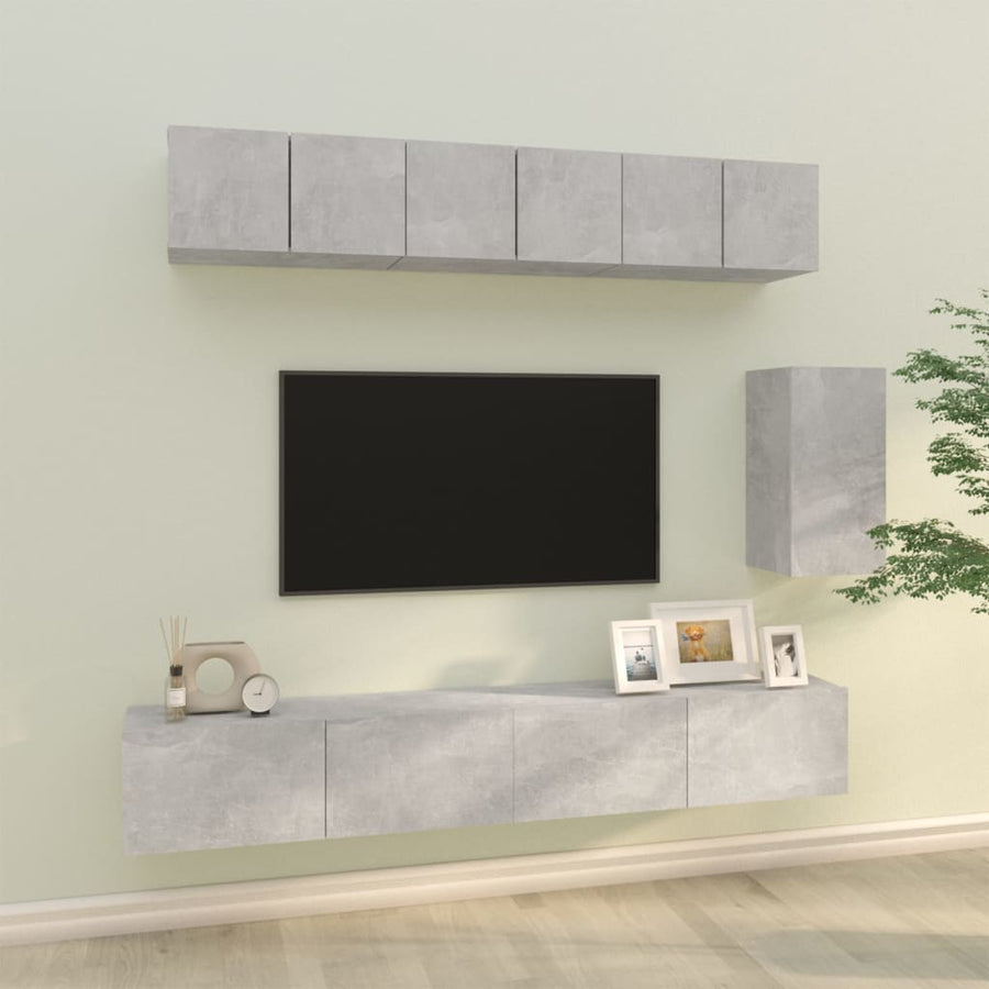 -Delige Tv-Meubelset Bewerkt Hout Betongrijs