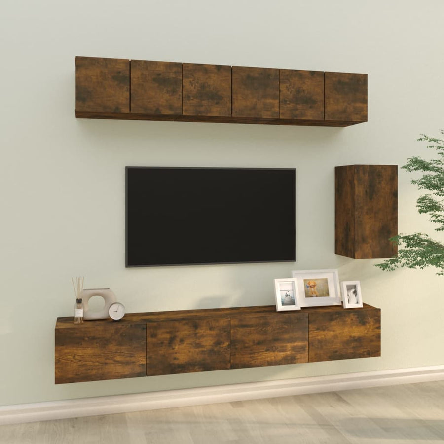 6-delige Tv-meubelset bewerkt hout gerookt eikenkleurig