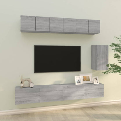 6-delige Tv-meubelset bewerkt hout grijs sonoma eikenkleurig