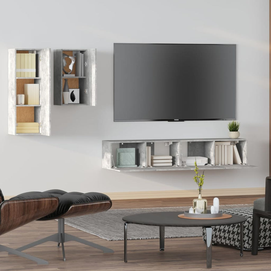 -Delige Tv-Meubelset Bewerkt Hout 80 x 30 x 30 cm Betongrijs
