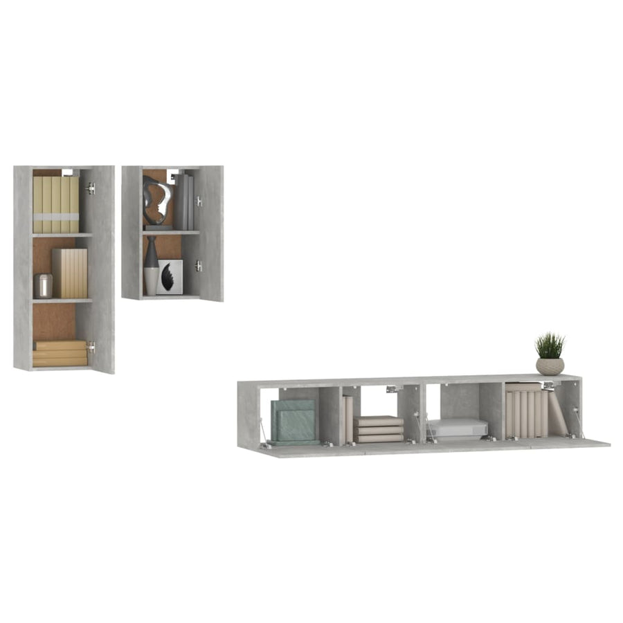 -Delige Tv-Meubelset Bewerkt Hout 80 x 30 x 30 cm Betongrijs