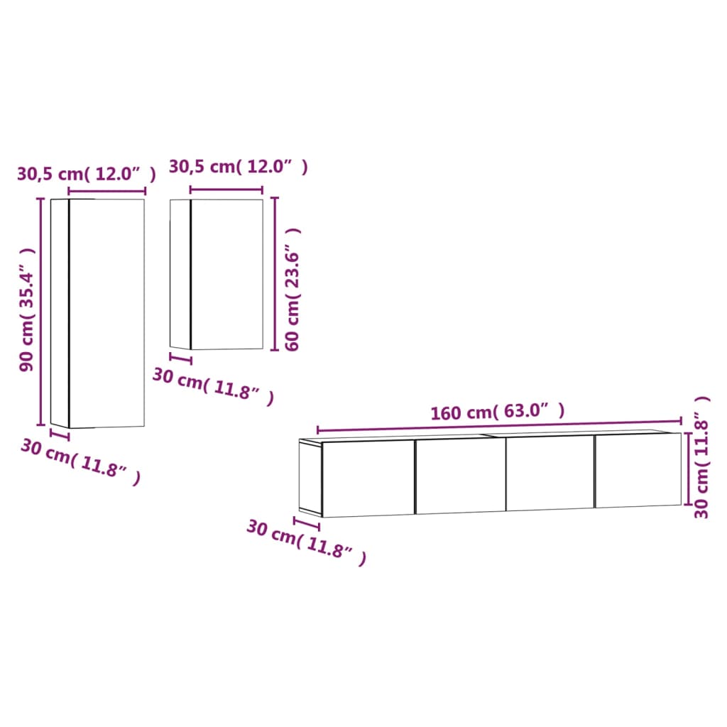 -Delige Tv-Meubelset Bewerkt Hout 80 x 30 x 30 cm Betongrijs