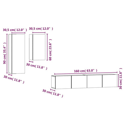 -Delige Tv-Meubelset Bewerkt Hout 80 x 30 x 30 cm Betongrijs