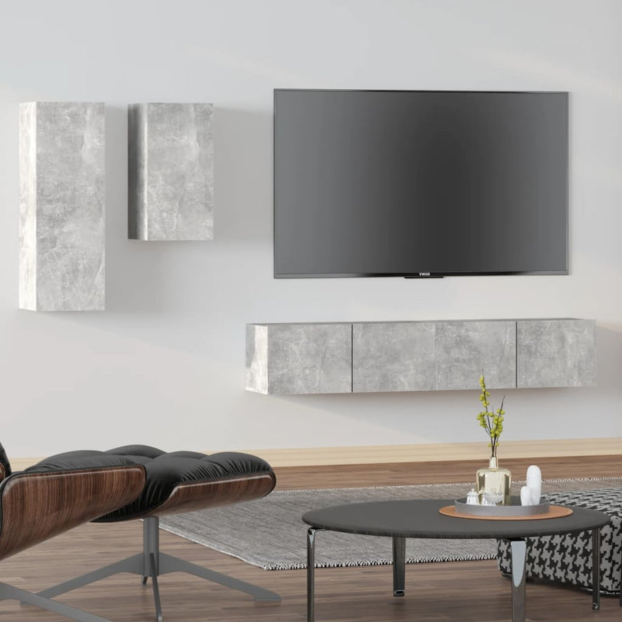 -Delige Tv-Meubelset Bewerkt Hout 80 x 30 x 30 cm Betongrijs