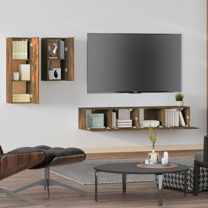 -Delige Tv-Meubelset Bewerkt Hout Kleurig 80 x 30 x 30 cm Gerookt eiken