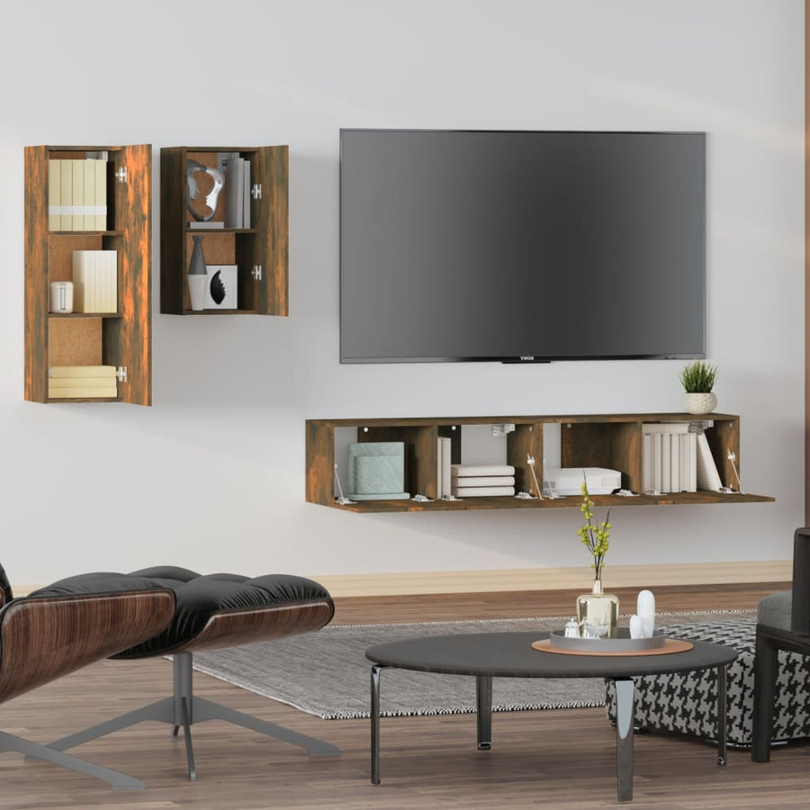 -Delige Tv-Meubelset Bewerkt Hout Kleurig 80 x 30 x 30 cm Gerookt eiken