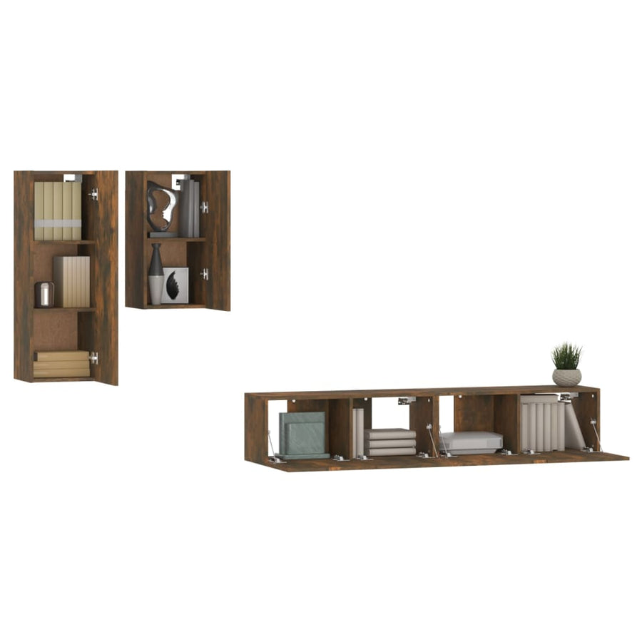 -Delige Tv-Meubelset Bewerkt Hout Kleurig 80 x 30 x 30 cm Gerookt eiken