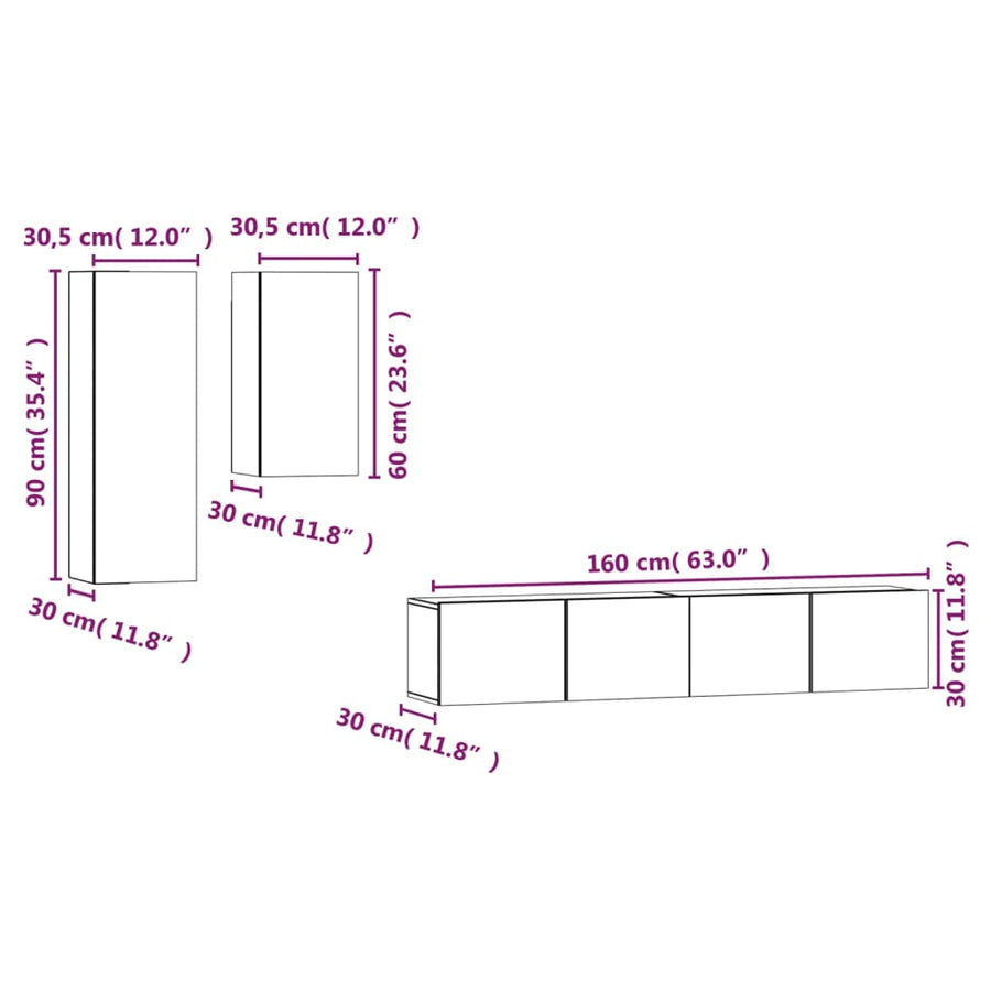-Delige Tv-Meubelset Bewerkt Hout Kleurig 80 x 30 x 30 cm Gerookt eiken