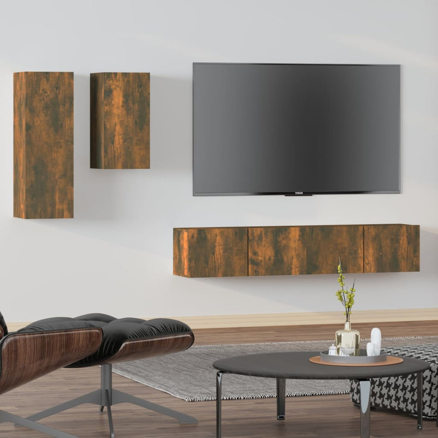 -Delige Tv-Meubelset Bewerkt Hout Kleurig 80 x 30 x 30 cm Gerookt eiken