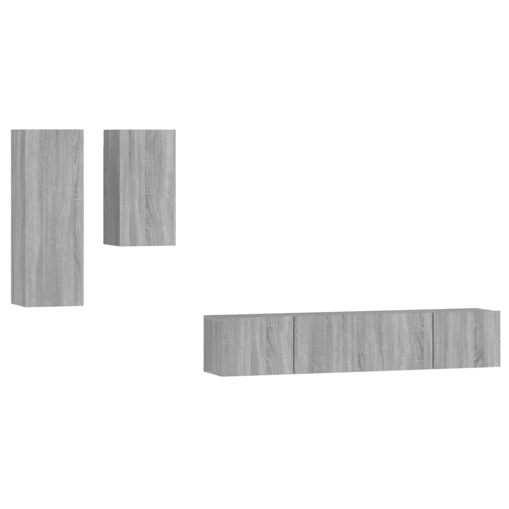 -Delige Tv-Meubelset Bewerkt Hout Eikenkleurig 80 x 30 x 30 cm Grijs sonoma