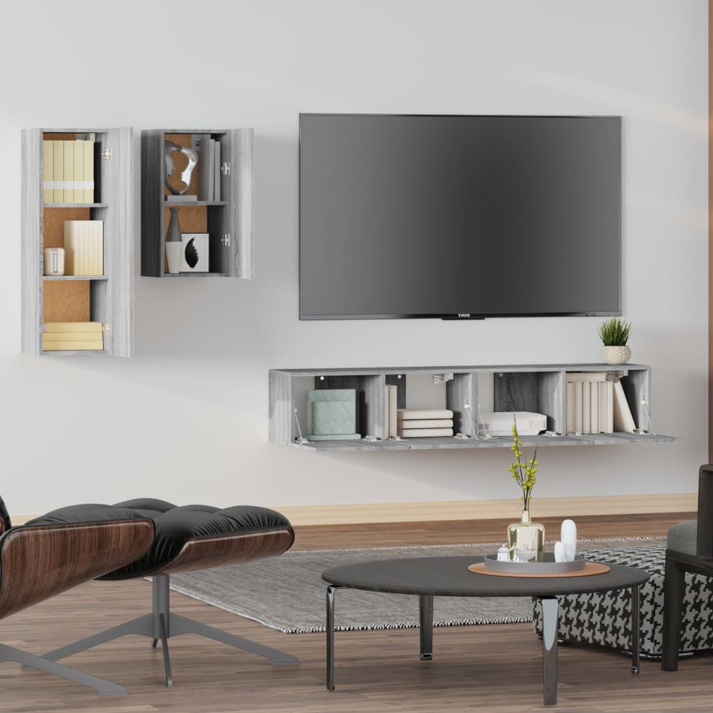 -Delige Tv-Meubelset Bewerkt Hout Eikenkleurig 80 x 30 x 30 cm Grijs sonoma