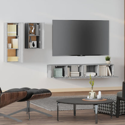 -Delige Tv-Meubelset Bewerkt Hout Eikenkleurig 80 x 30 x 30 cm Grijs sonoma