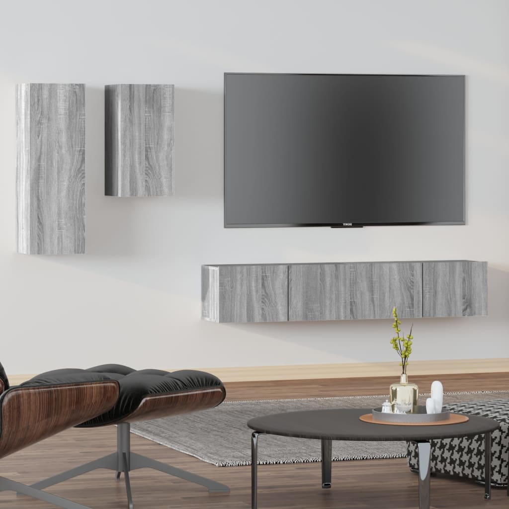 -Delige Tv-Meubelset Bewerkt Hout Eikenkleurig 80 x 30 x 30 cm Grijs sonoma