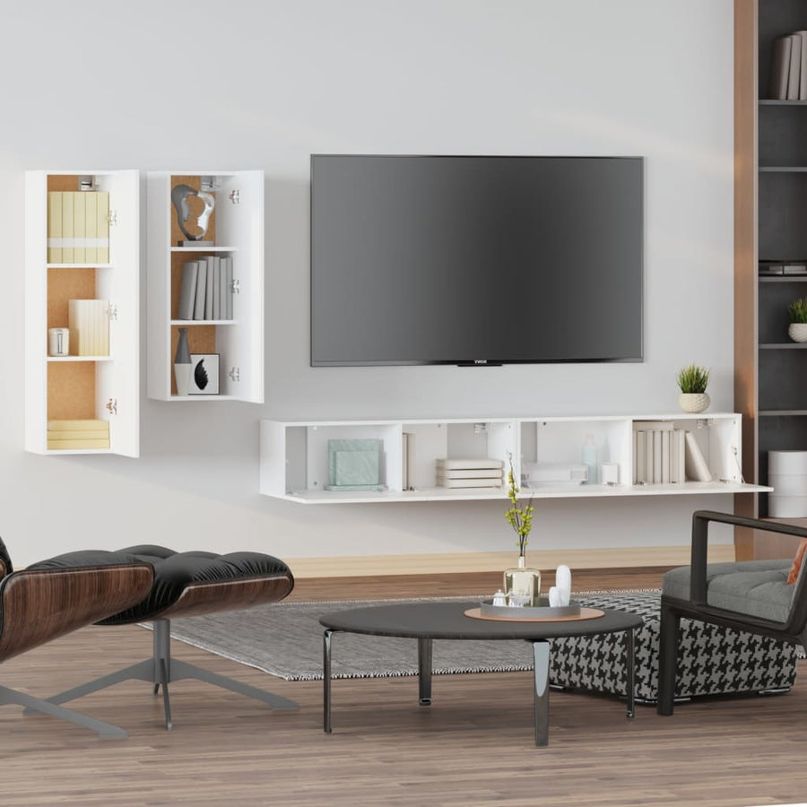-Delige Tv-Meubelset Bewerkt Hout 100 x 30 x 30 cm Wit