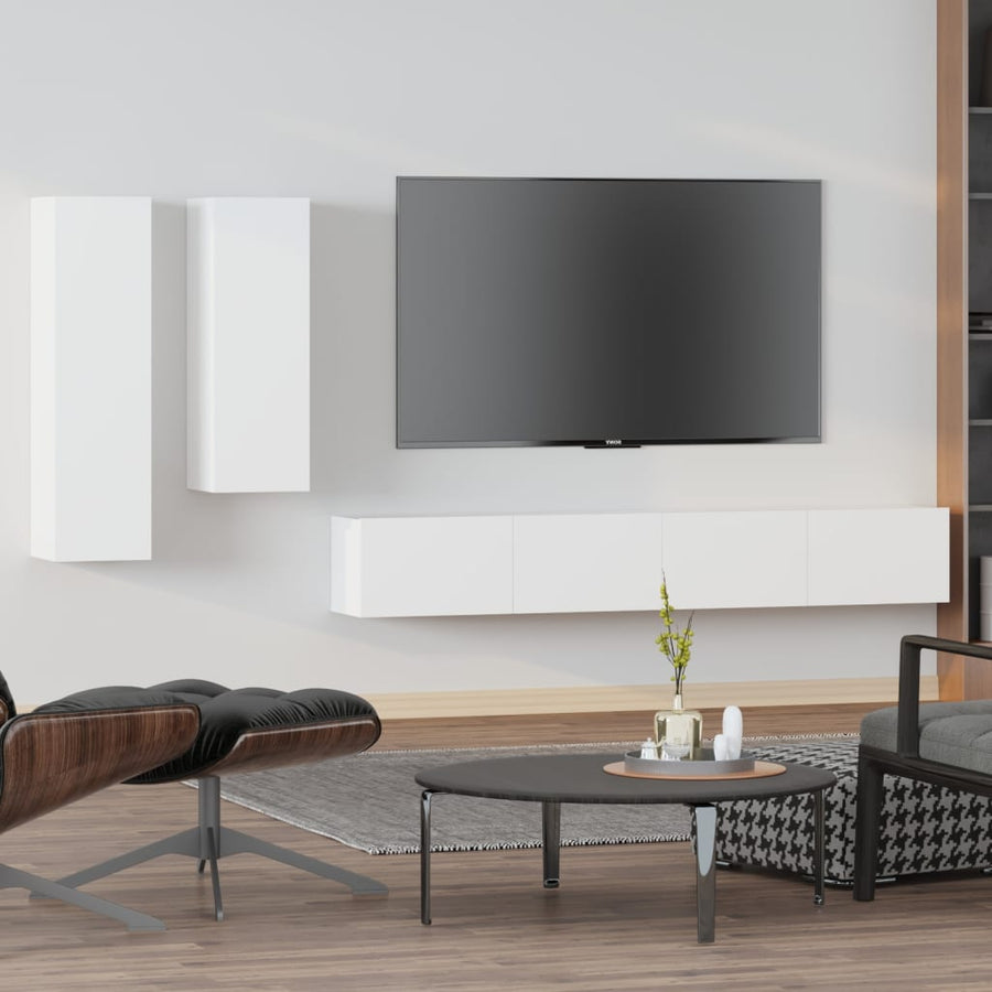 -Delige Tv-Meubelset Bewerkt Hout 100 x 30 x 30 cm Wit
