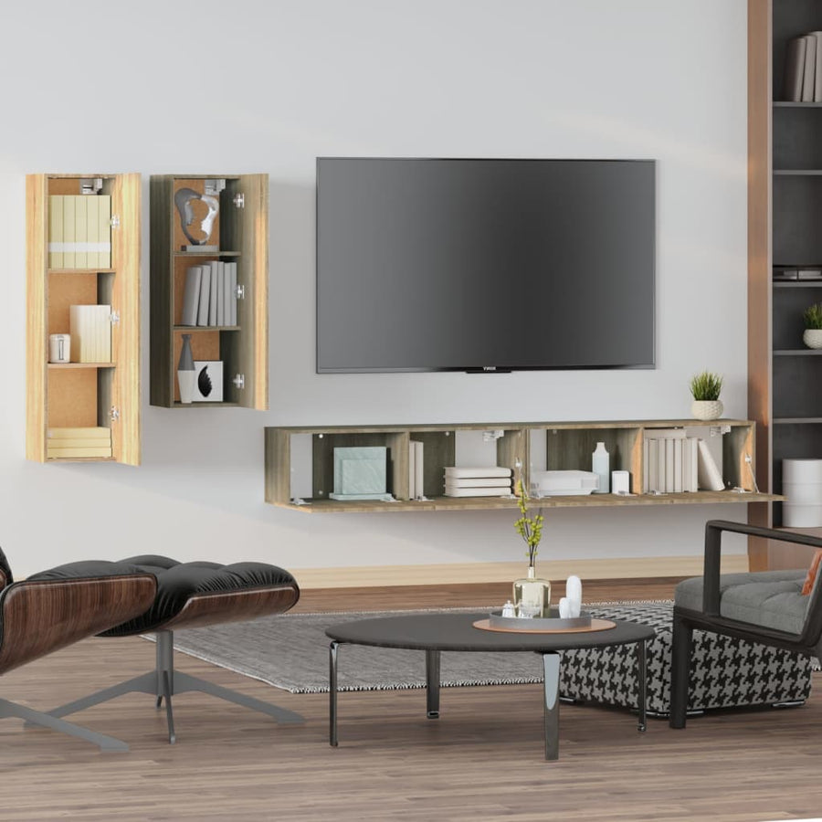 -Delige Tv-Meubelset Bewerkt Hout Kleurig 100 x 30 x 30 cm Sonoma eiken