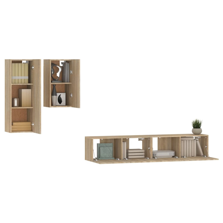 -Delige Tv-Meubelset Bewerkt Hout Kleurig 100 x 30 x 30 cm Sonoma eiken