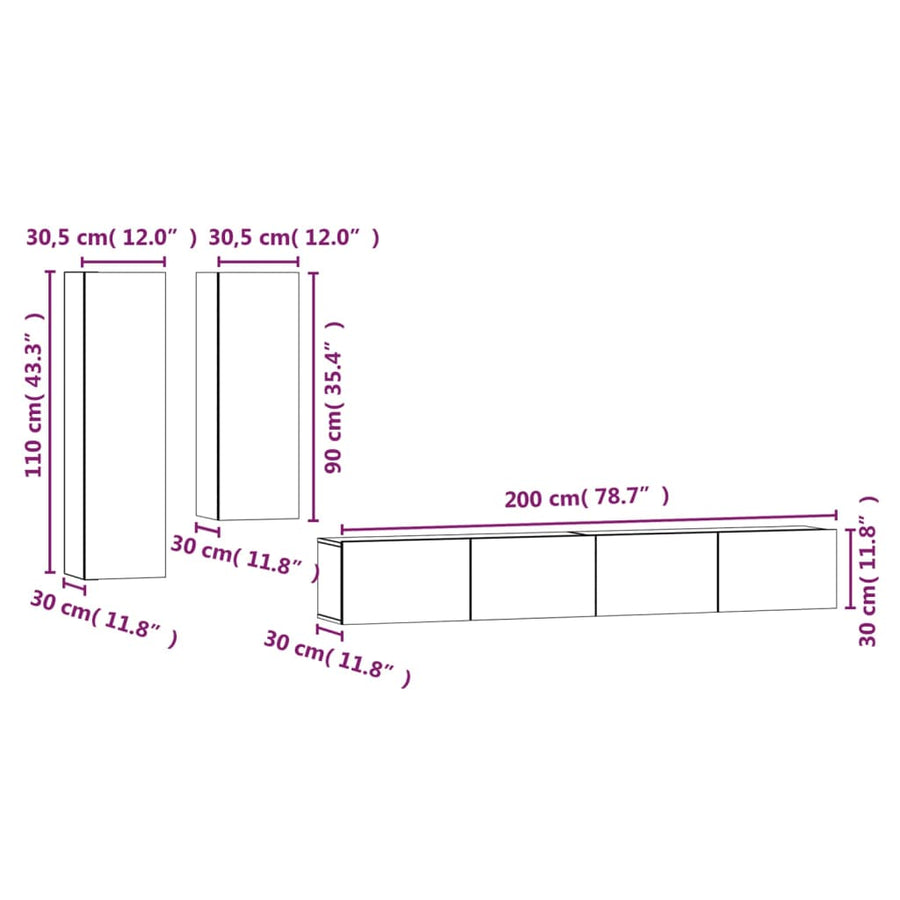 -Delige Tv-Meubelset Bewerkt Hout Kleurig 100 x 30 x 30 cm Sonoma eiken