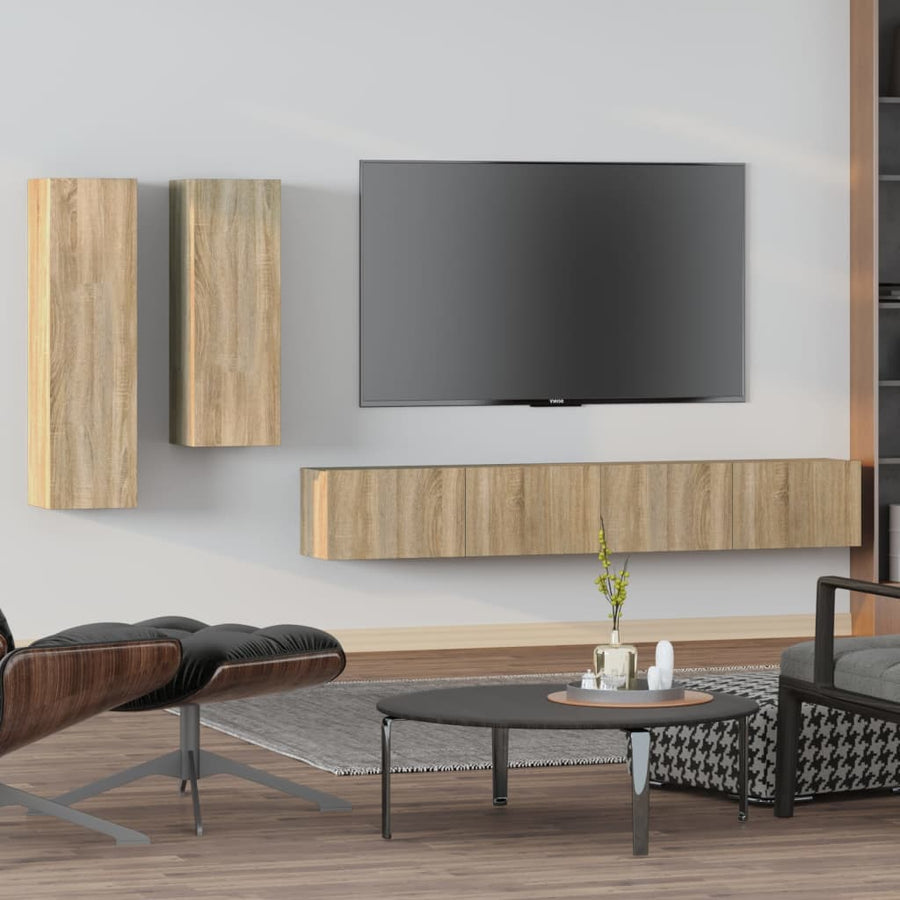 -Delige Tv-Meubelset Bewerkt Hout Kleurig 100 x 30 x 30 cm Sonoma eiken