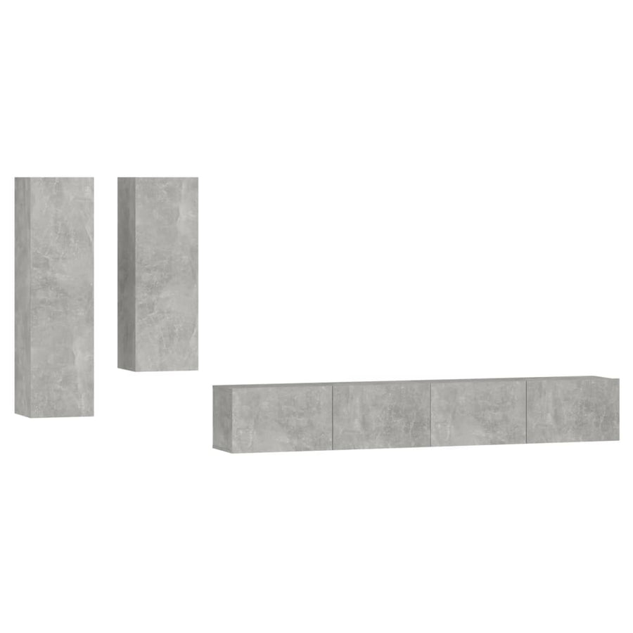 4-Delige Tv-Meubelset Bewerkt Hout Betongrijs 100 x 30 x 30 cm